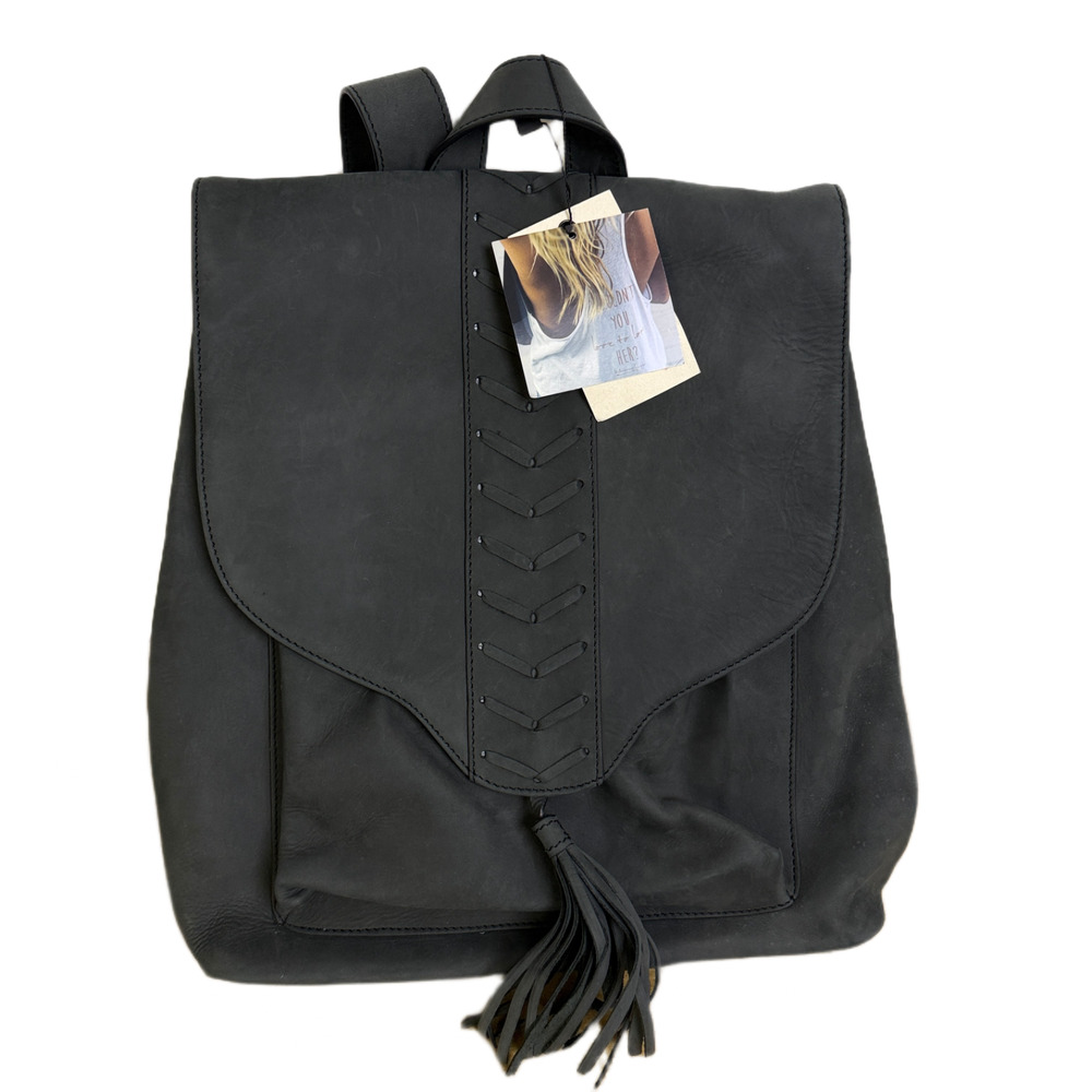 Undercover Hippie Leather Backpack Black Weathered Fringe Boho 13.5x13.5 NWT